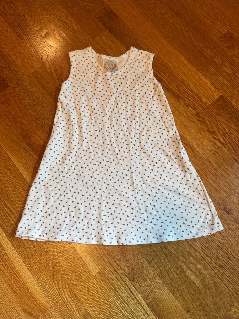 The Beaufort Bonnet Company White Sleeveless Dress with Pink Floral Rose Buds